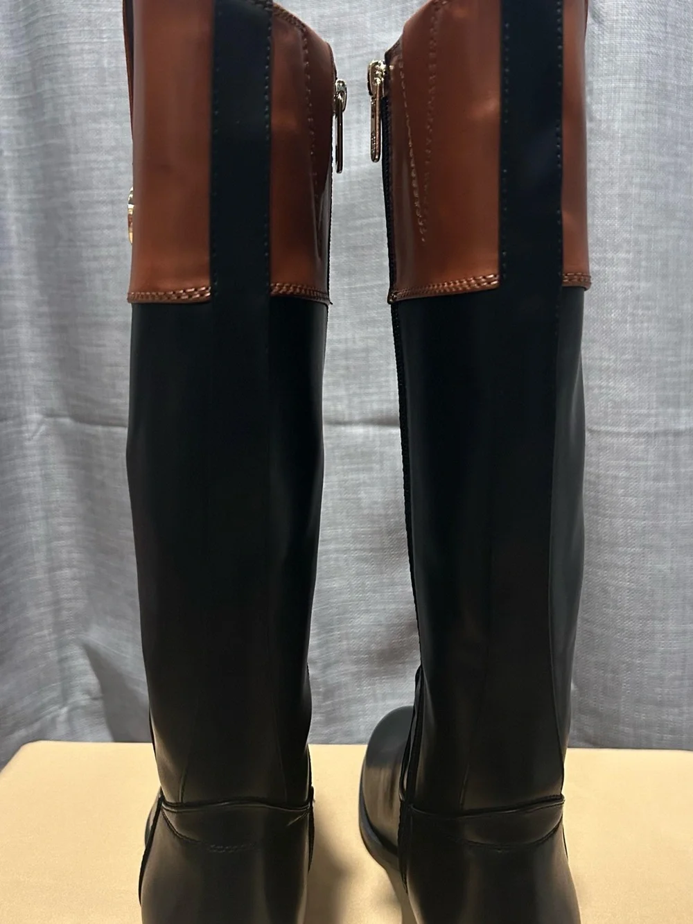 Tommy Hilfiger Black and Brown Tall Fold-Over Riding Boots